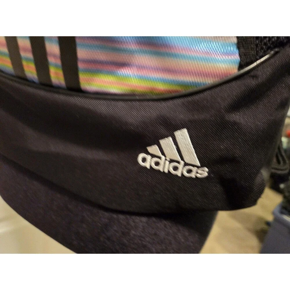 adidas Medium Polyester Drawstring Gym Bag Black Multicolor Striped Zip Pocket